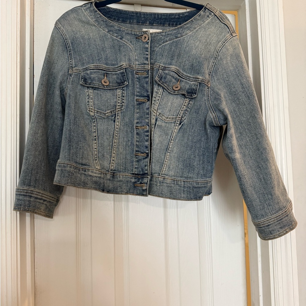 Torrid Blue Cropped Jean Jacket with Contrasting Stitching